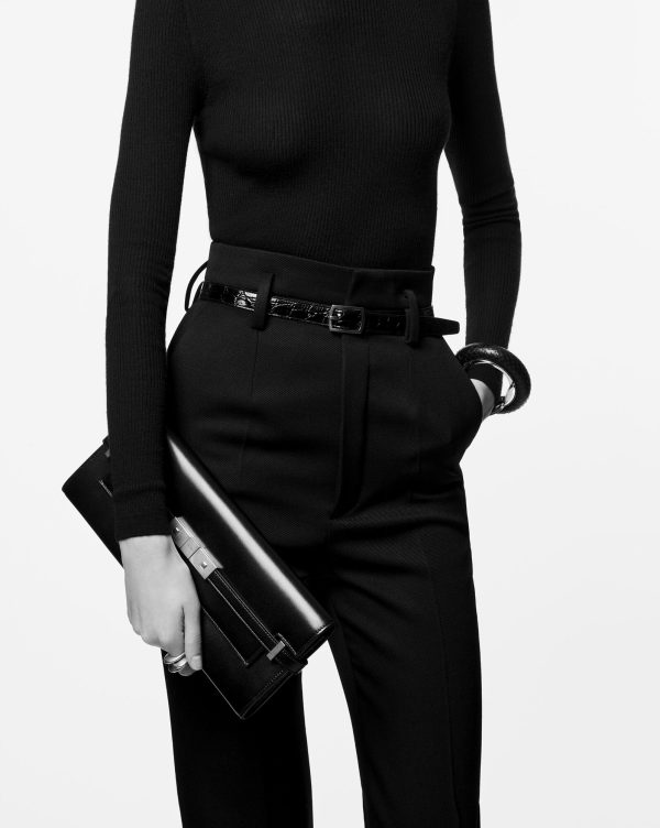 manhattan clutch in box saint laurent leather noir