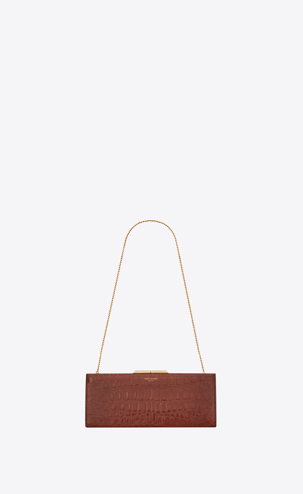 midnight small clutch in crocodile embossed lacquered leather caramel, dark caramel midnight small clutch in crocodile embossed lacquered leather caramel, dark caramel
