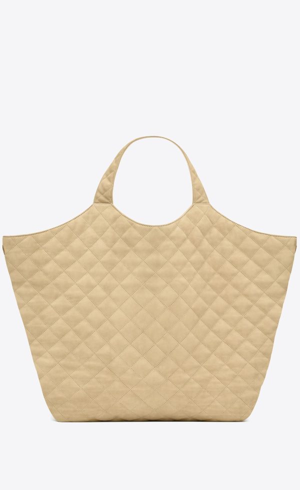 icare maxi shopping bag in quilted nubuck suede beige