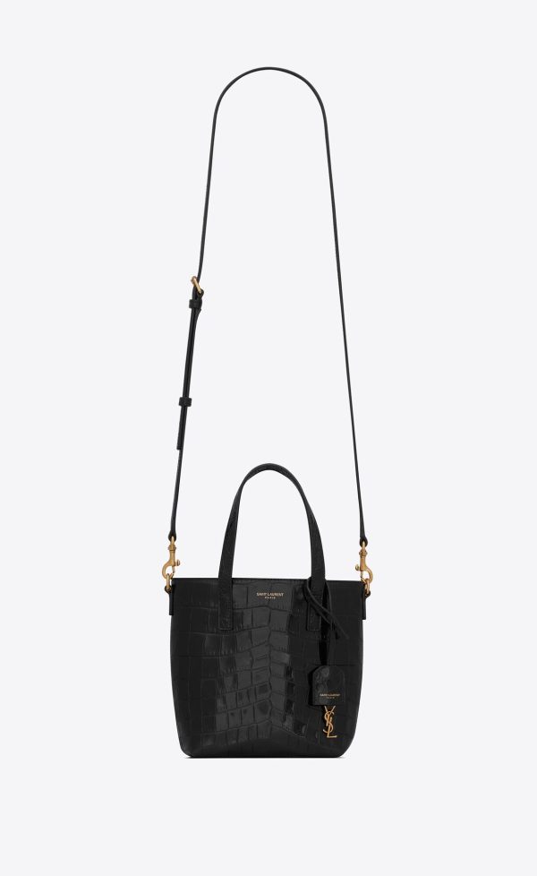 saint laurent paris mini toy shopping in crocodile embossed leather noir