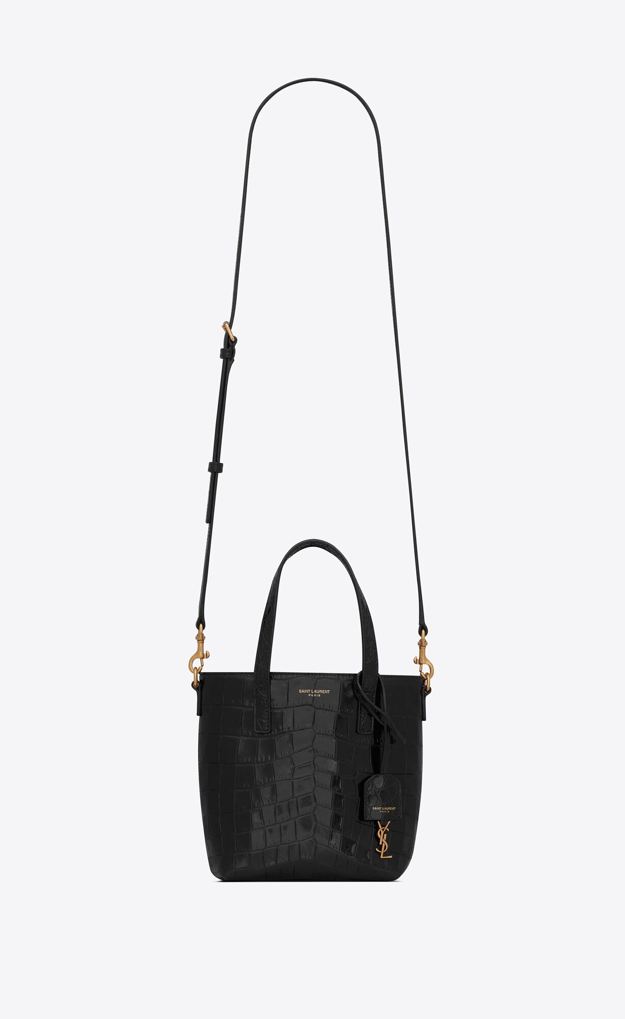 saint laurent paris mini toy shopping in crocodile embossed leather noir saint laurent paris mini toy shopping in crocodile embossed leather noir