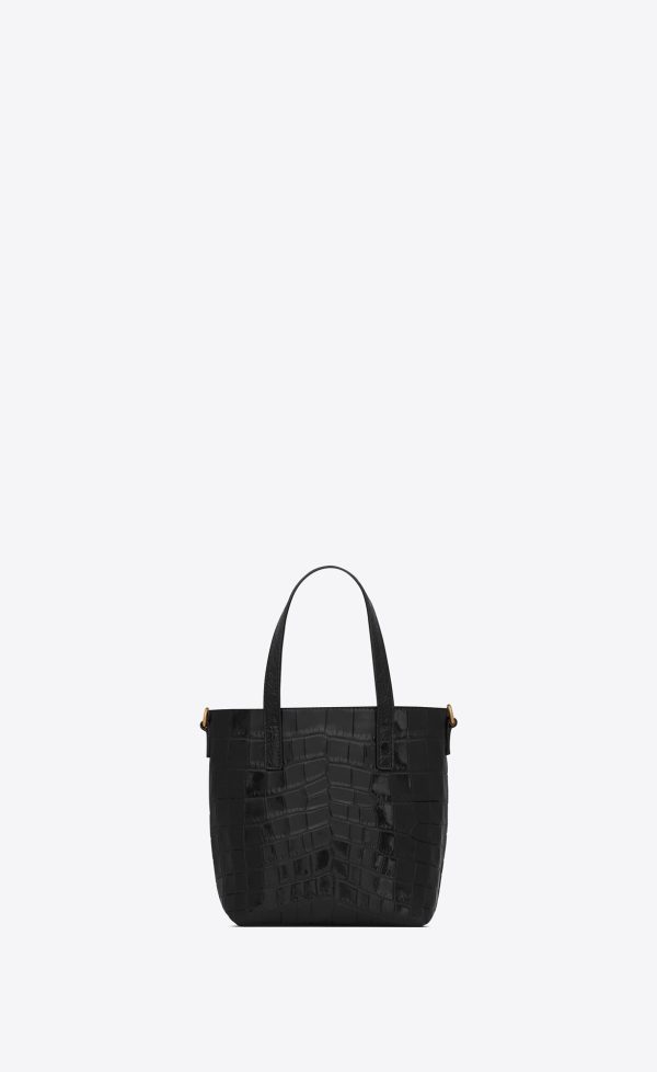 saint laurent paris mini toy shopping in crocodile embossed leather noir