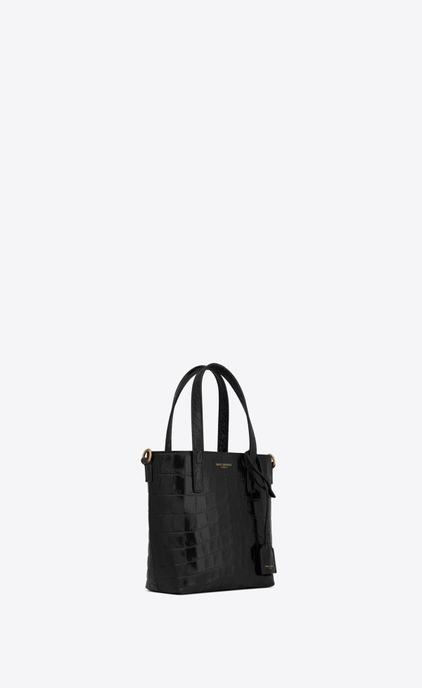 saint laurent paris mini toy shopping in crocodile embossed leather noir