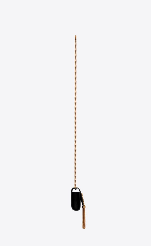 kate tassel airpods micro bag in grain de poudre embossed leather noir
