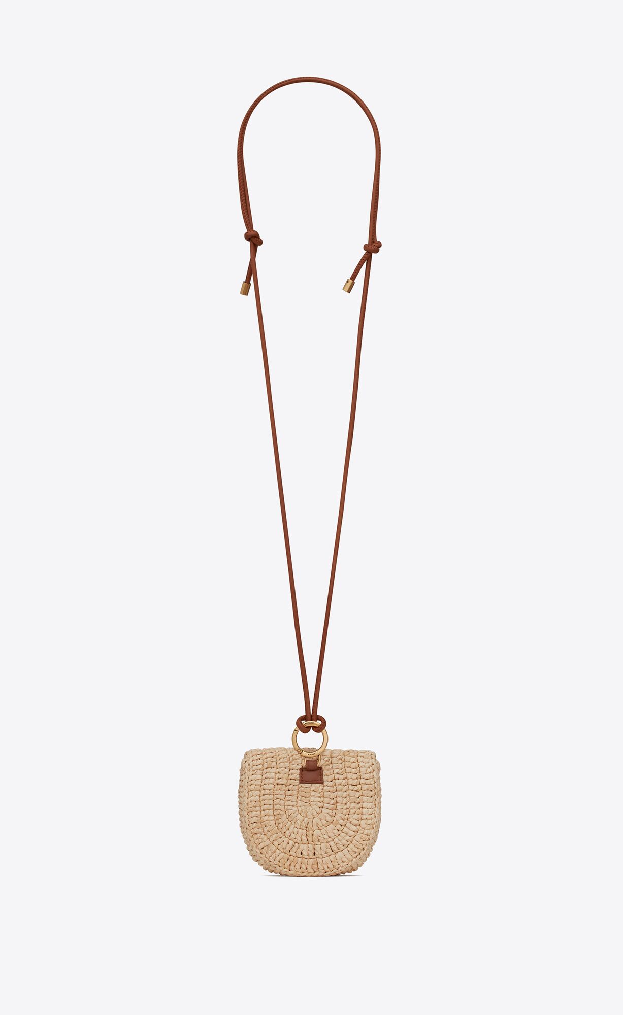 cassandre micro panier necklace in raffia and leather naturel and brick cassandre micro panier necklace in raffia and leather naturel and brick