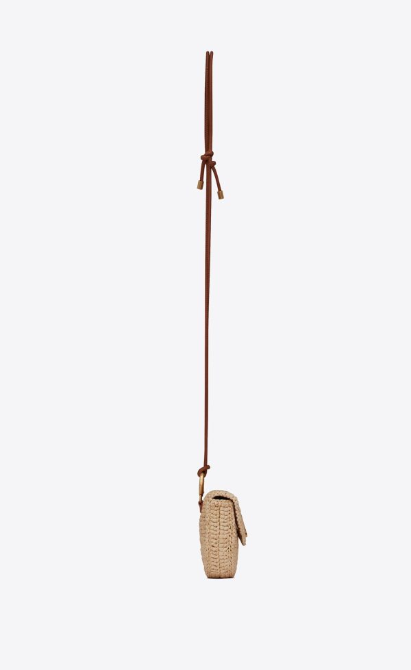 cassandre micro panier necklace in raffia and leather naturel and brick