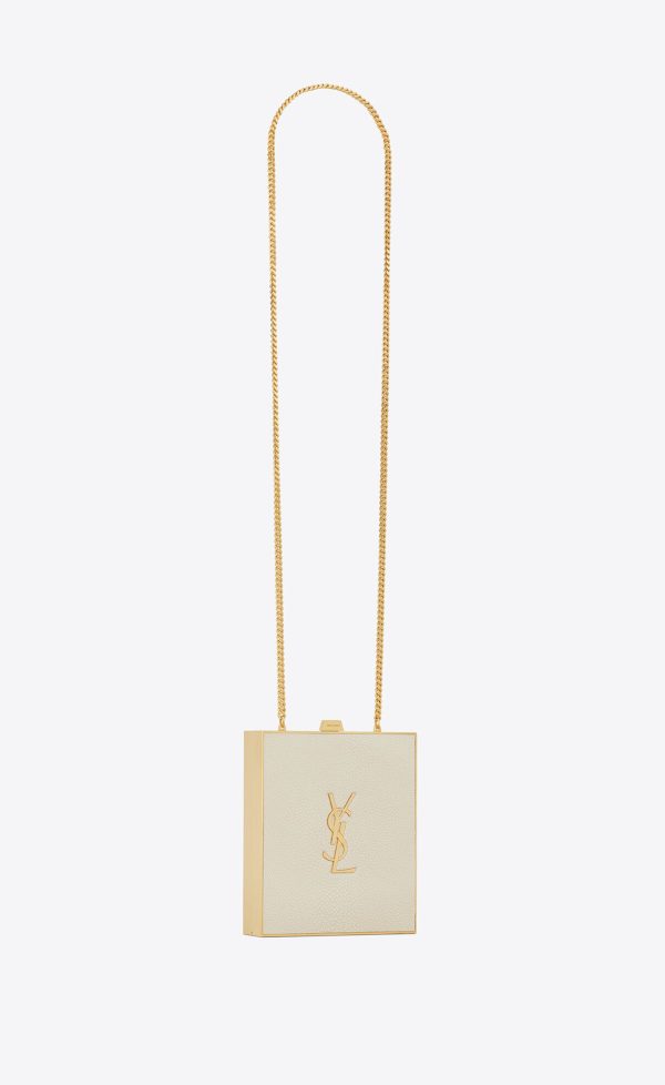tuxedo box bag in shagreen embossed leather and metal blanc vintage and light bronze