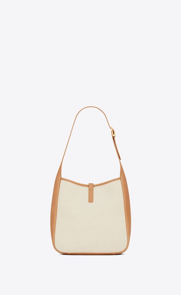 small le 5 à 7 supple in canvas and smooth leather grege and brown gold