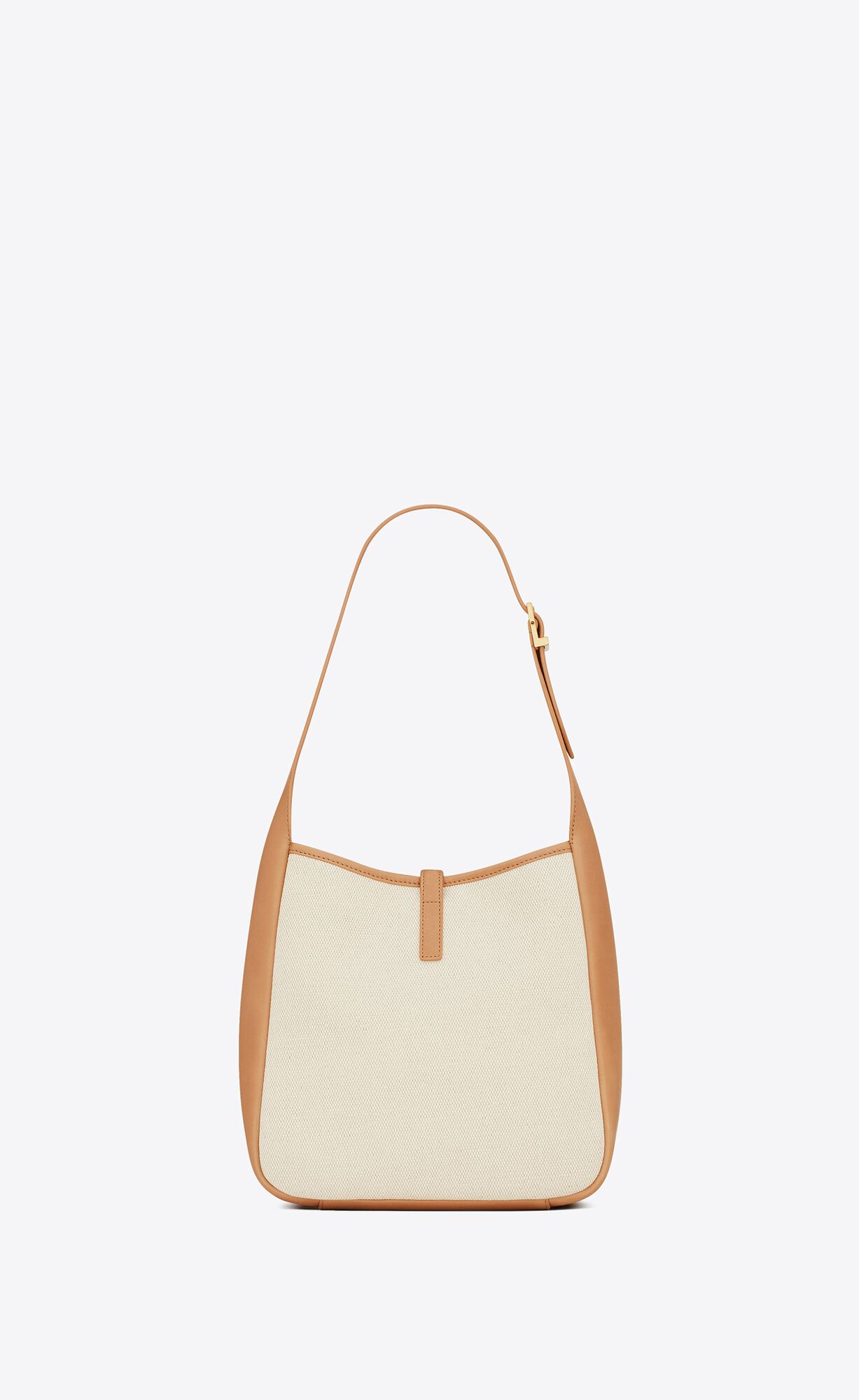 small le 5 à 7 supple in canvas and smooth leather grege and brown gold small le 5 à 7 supple in canvas and smooth leather grege and brown gold