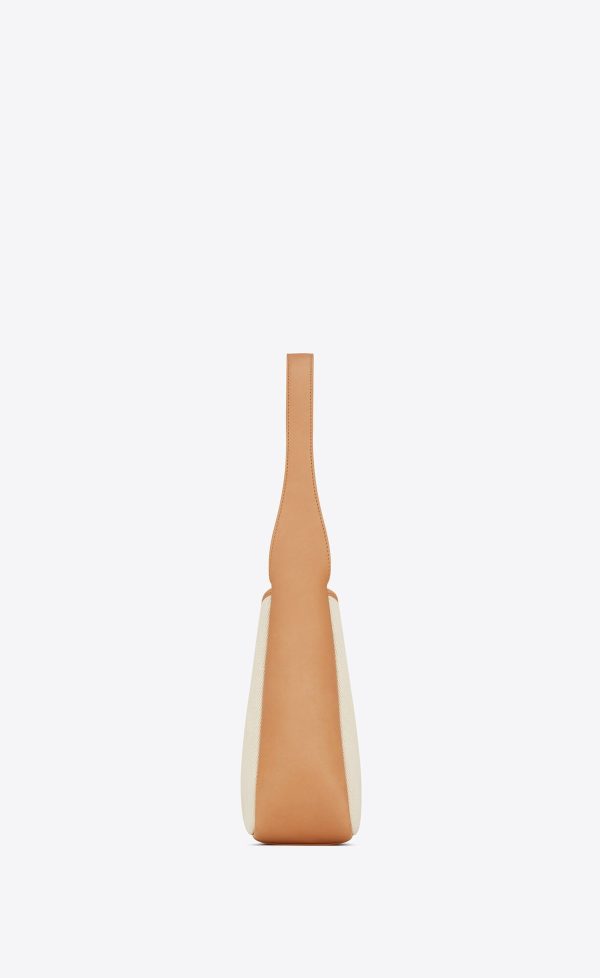 small le 5 à 7 supple in canvas and smooth leather grege and brown gold