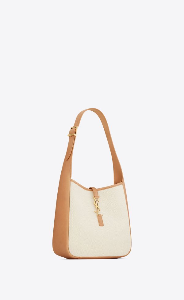small le 5 à 7 supple in canvas and smooth leather grege and brown gold