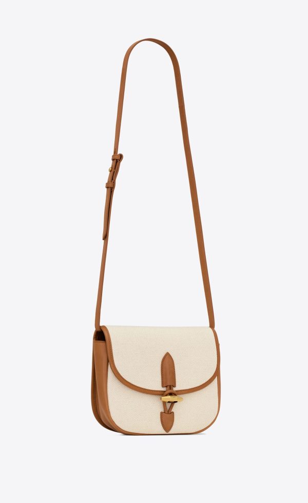le caban satchel in canvas and vegetable tanned leather grege and brick