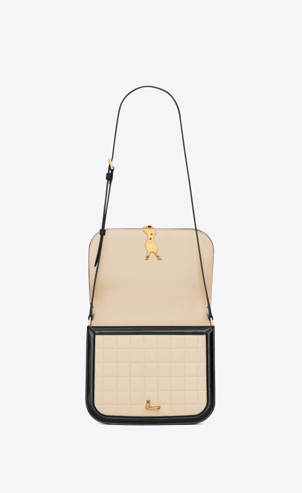 solferino medium supple satchel in quilted nubuck suede butter and black