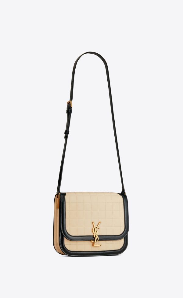 solferino medium supple satchel in quilted nubuck suede butter and black