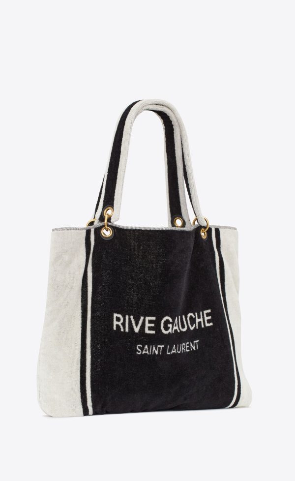 rive gauche towel bag in terry cloth black and white