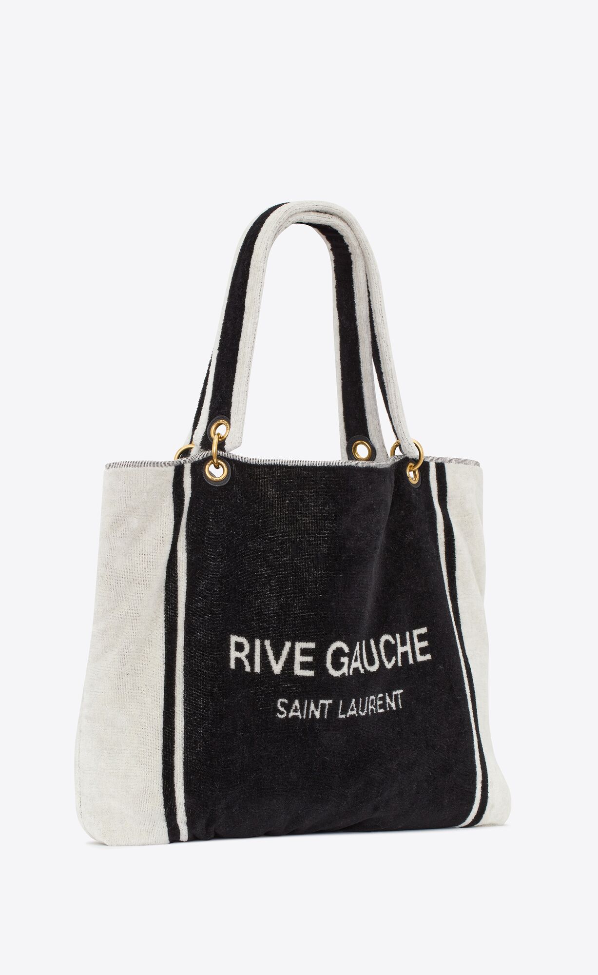 rive gauche towel bag in terry cloth black and white rive gauche towel bag in terry cloth black and white