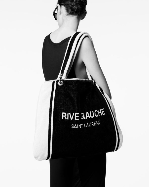 rive gauche towel bag in terry cloth pink and white