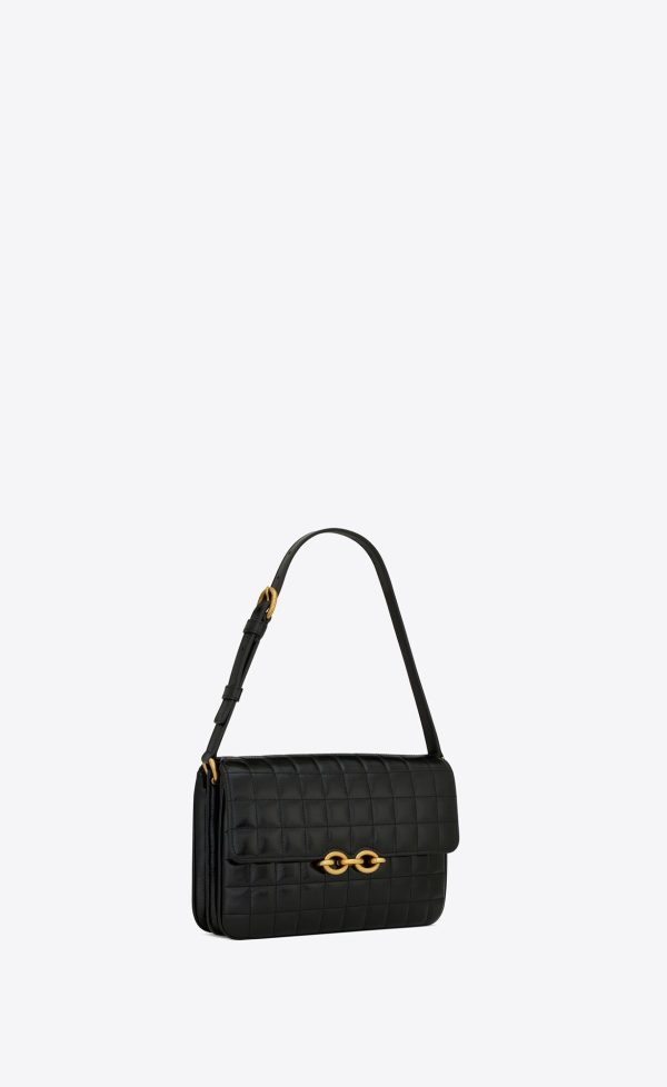 le maillon in quilted shiny leather black