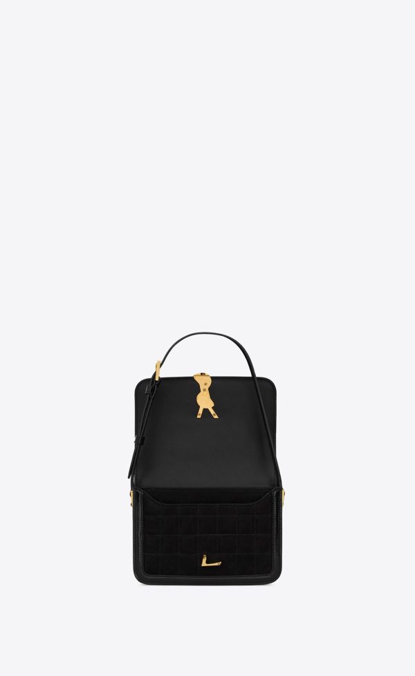solferino small satchel in quilted nubuck suede black