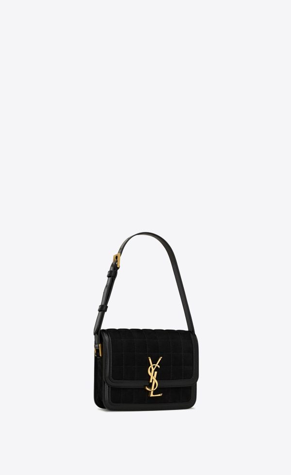 solferino small satchel in quilted nubuck suede black