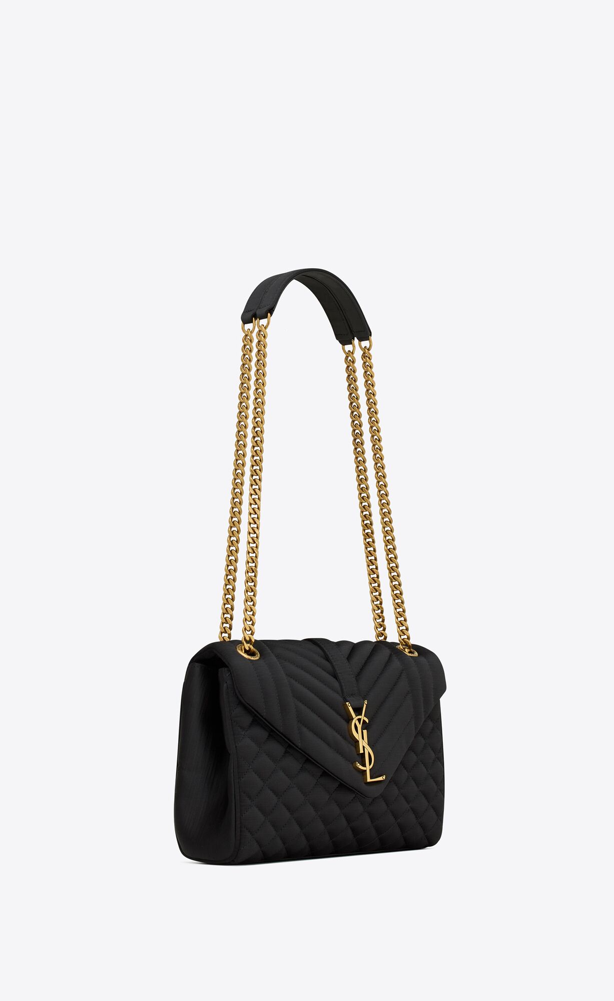 medium envelope in quilted leather and textured satin black medium envelope in quilted leather and textured satin black