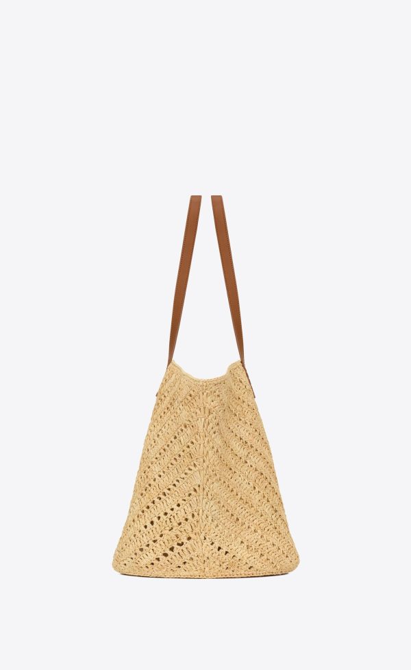 panier medium in raffia and vegetable tanned leather natural and brick