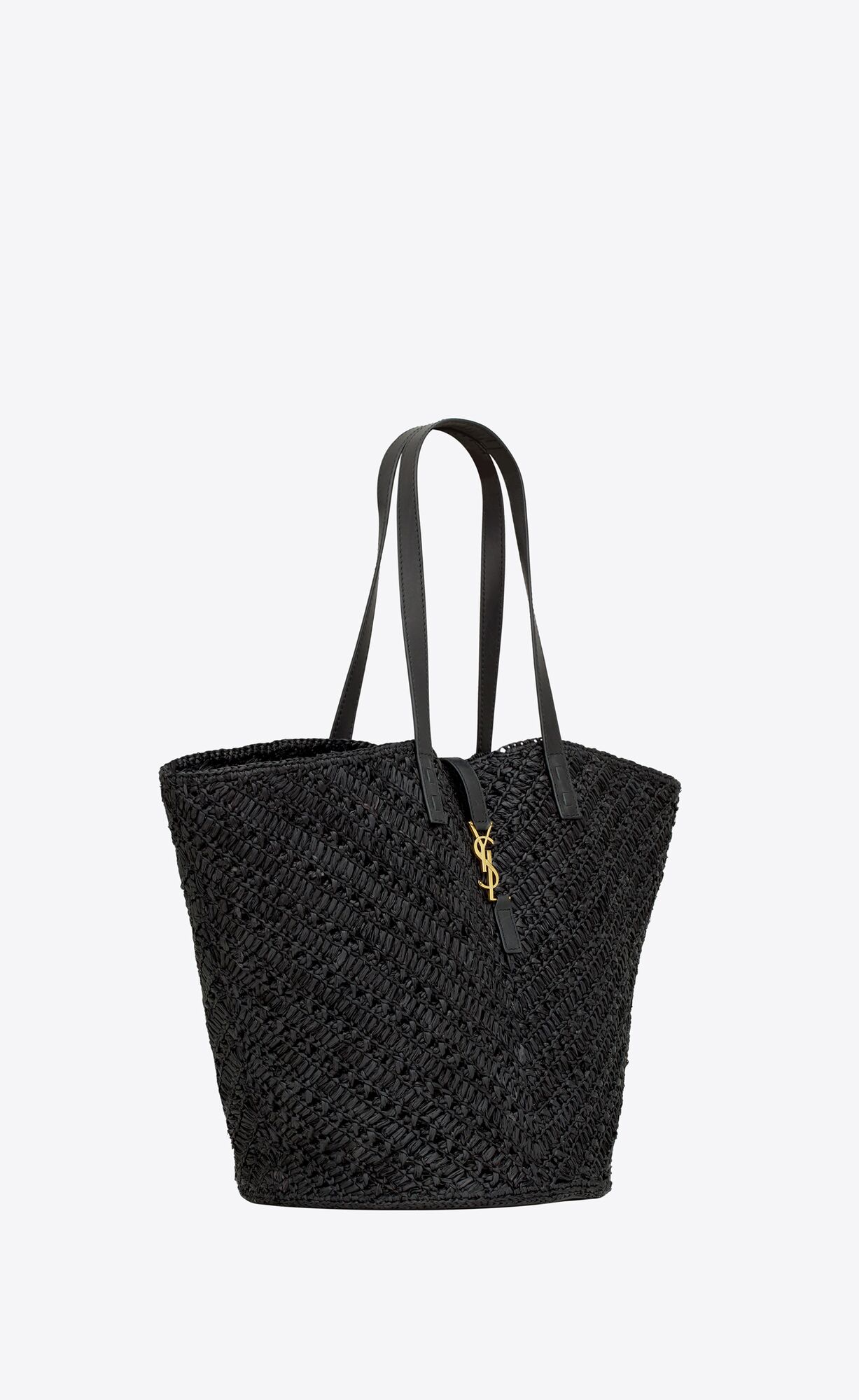 panier medium in raffia and vegetable tanned leather black panier medium in raffia and vegetable tanned leather black