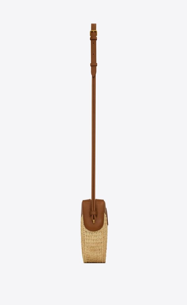 le cœur in raffia and vegetable tanned leather natural and brick