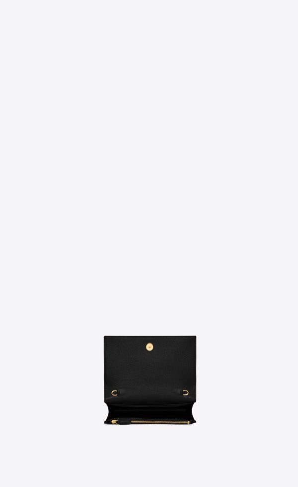 kate chain wallet with tassel in grain de poudre embossed leather black