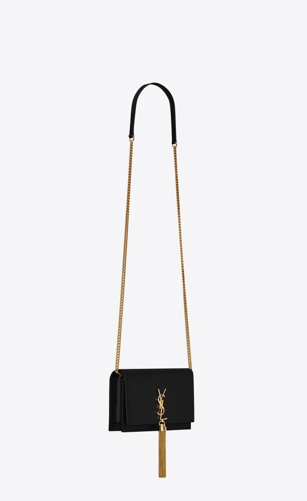 kate chain wallet with tassel in grain de poudre embossed leather black