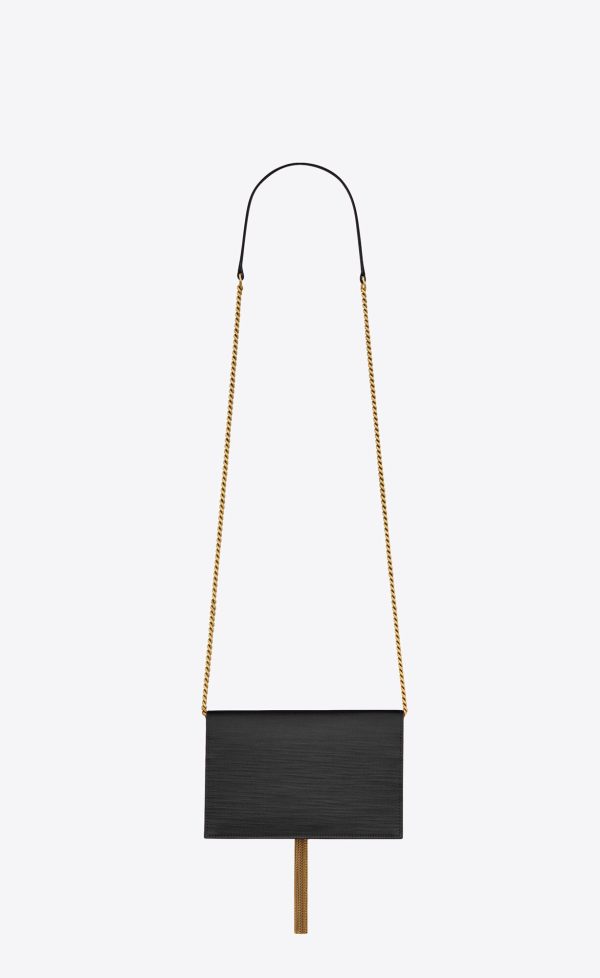 kate chain wallet with tassel in satin black
