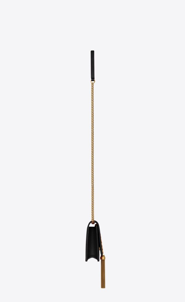 kate chain wallet with tassel in satin black