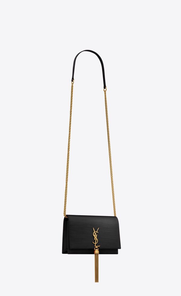 kate chain wallet with tassel in satin black
