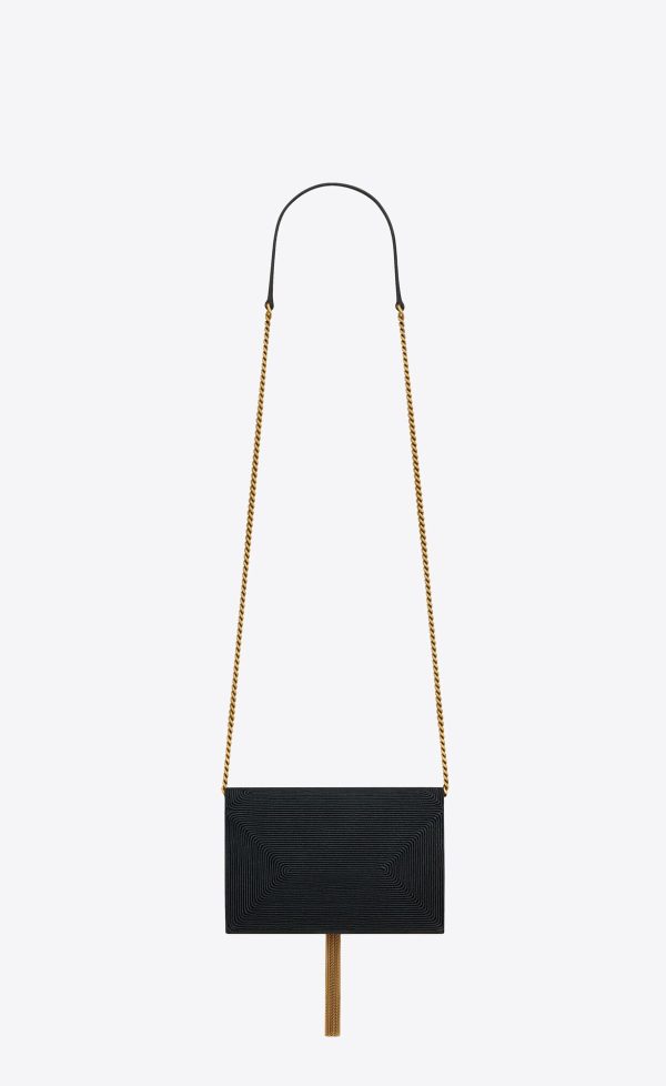 kate chain wallet with tassel in satin black