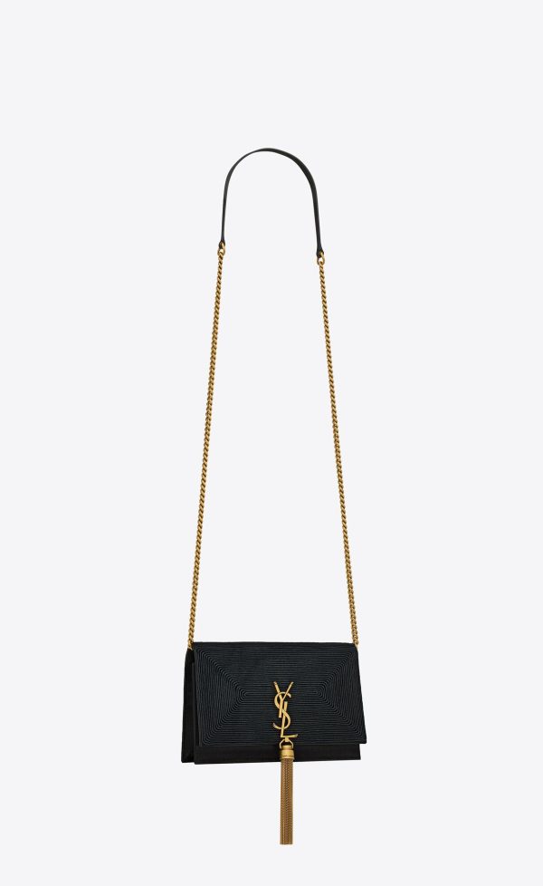 kate chain wallet with tassel in satin black
