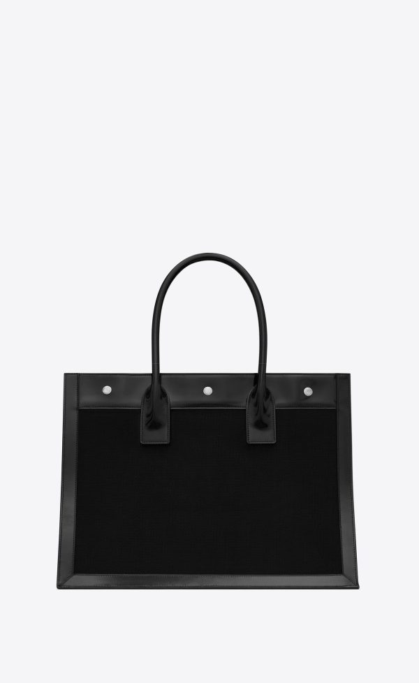 rive gauche small in chevron mesh and shiny leather black
