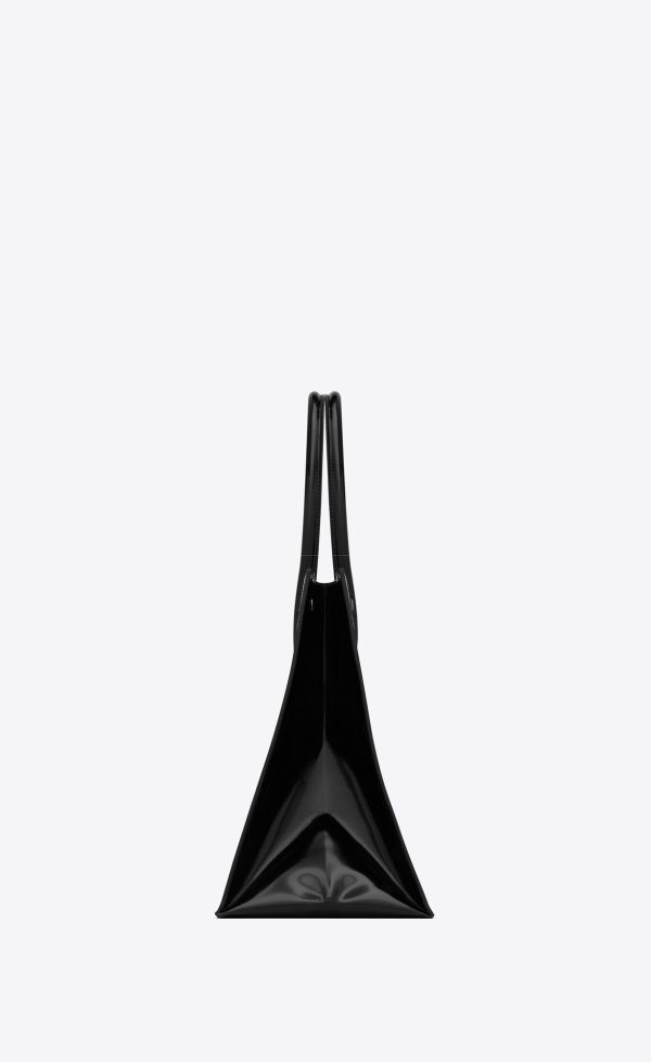 rive gauche small in chevron mesh and shiny leather black