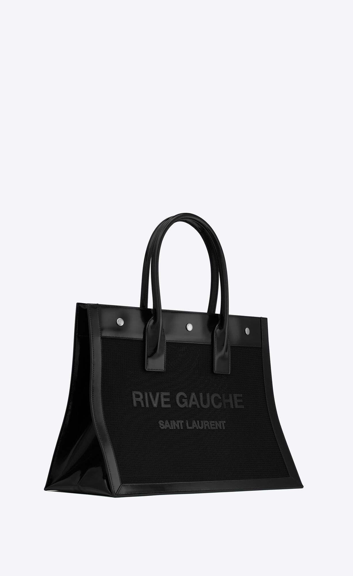 rive gauche small in chevron mesh and shiny leather black rive gauche small in chevron mesh and shiny leather black