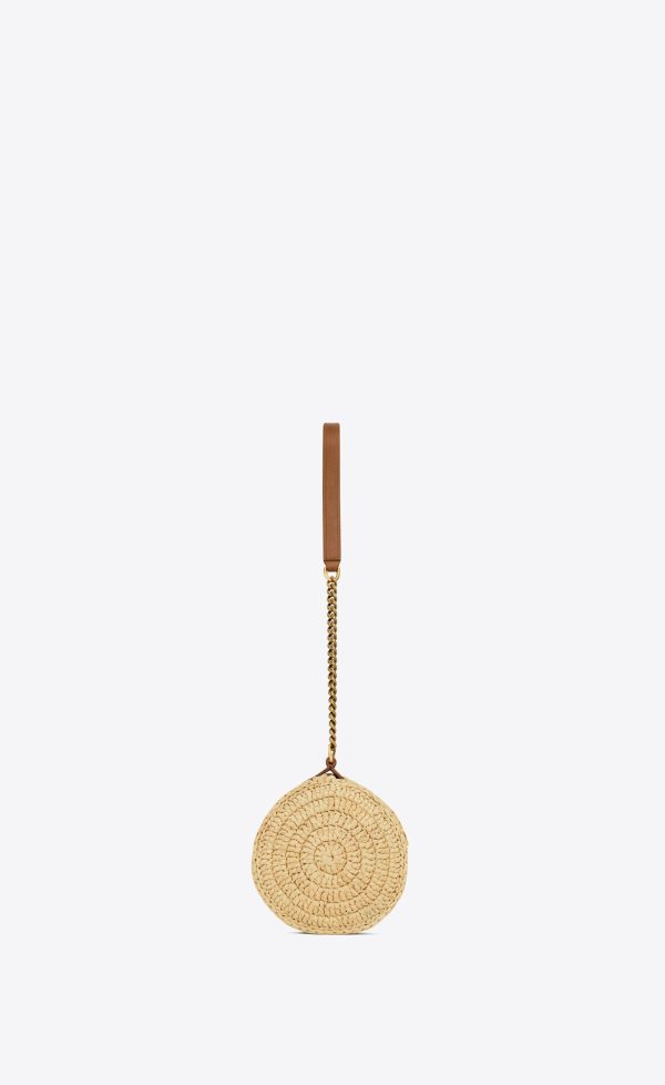 cassandre small cylindric bag in raffia and vegetable tanned leather natural and brick