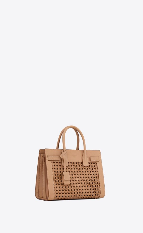 sac de jour baby in canework vegetable tanned leather brown gold
