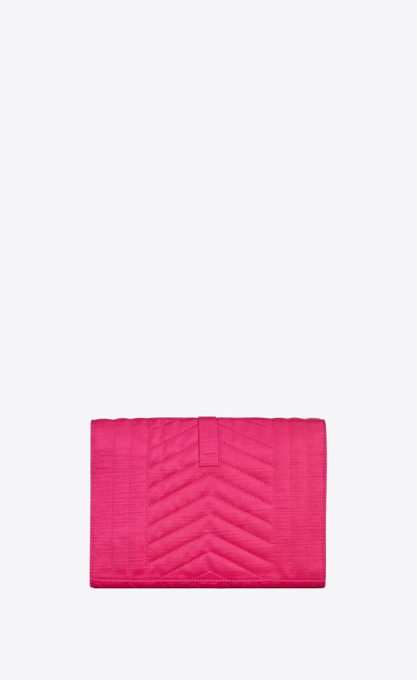 envelope flap pouch in mix matelassé satin guava pink