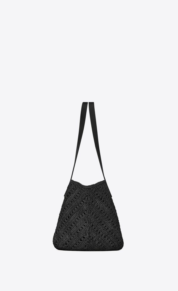 panier small in raffia and vegetable tanned leather black