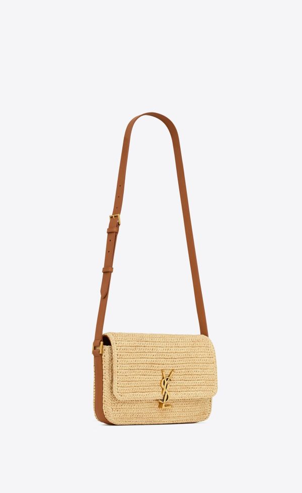 solferino medium in raffia and vegetable tanned leather naturel and brick