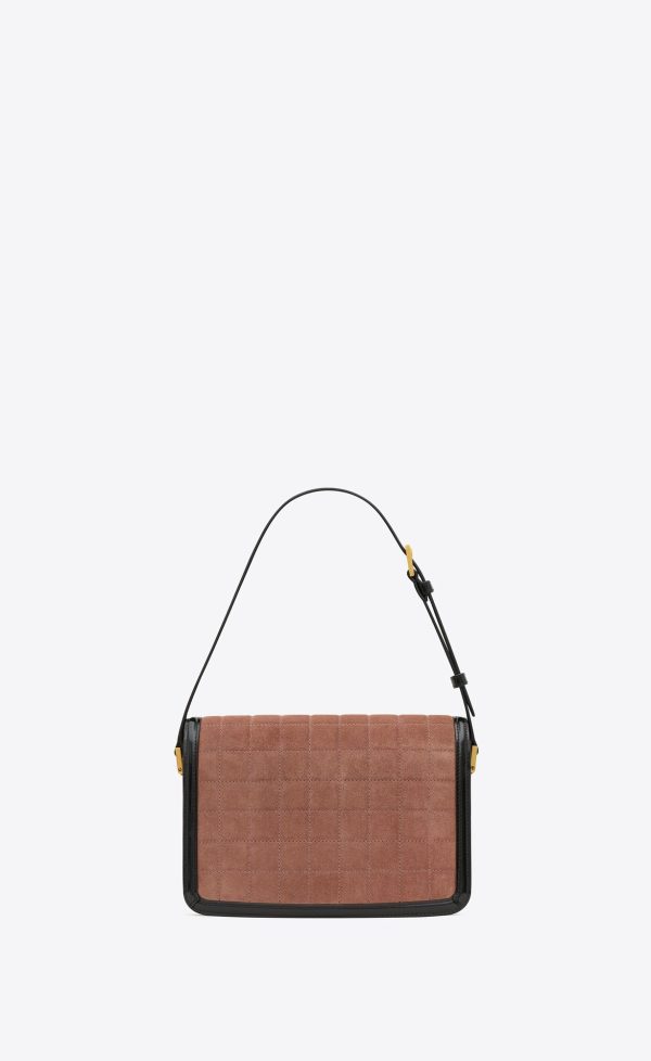 solferino medium in quilted suede and leather peach flower and black
