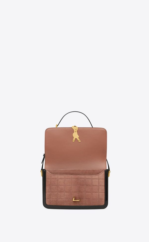 solferino medium in quilted suede and leather peach flower and black