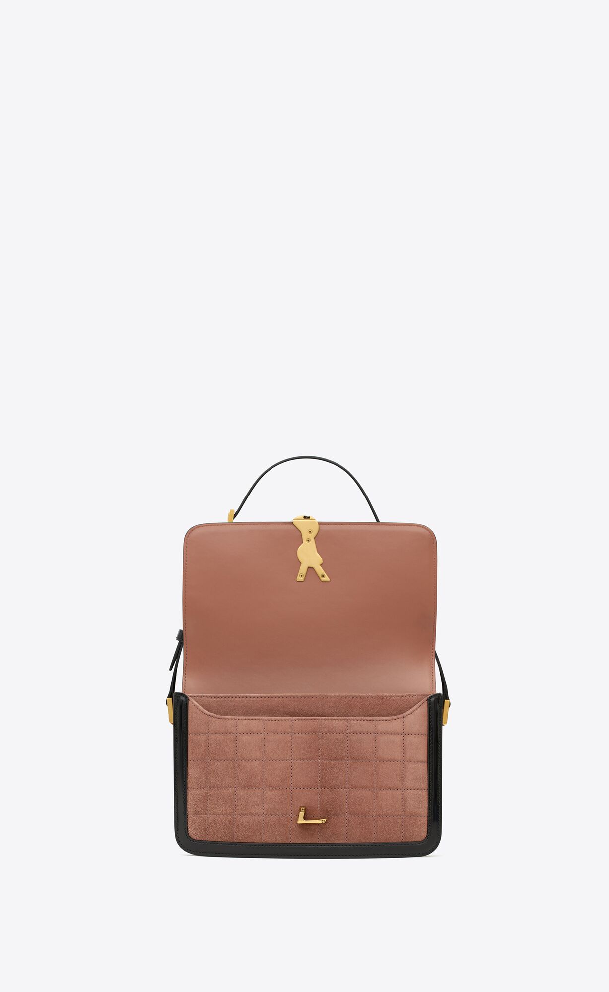 solferino medium in quilted suede and leather peach flower and black solferino medium in quilted suede and leather peach flower and black