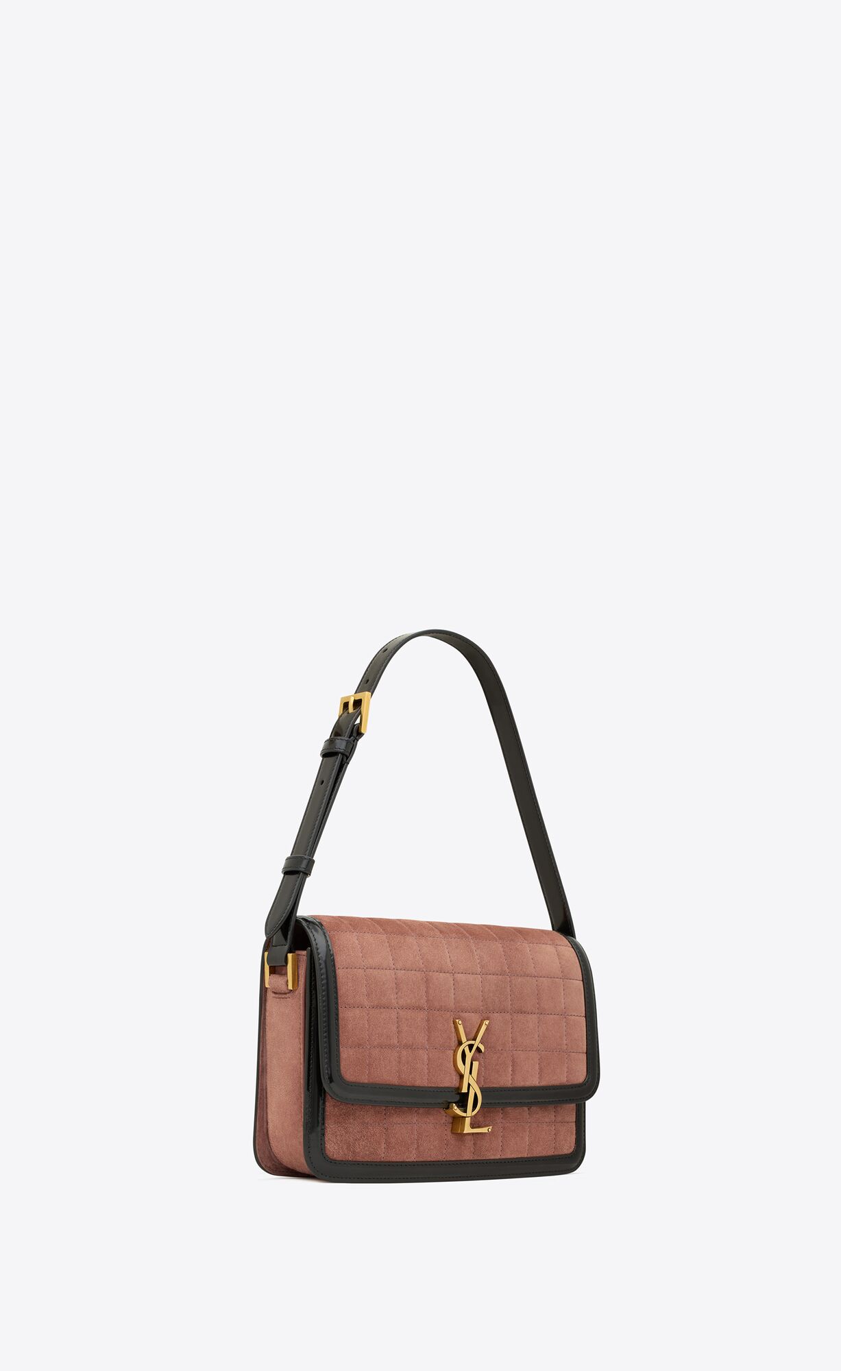 solferino medium in quilted suede and leather peach flower and black solferino medium in quilted suede and leather peach flower and black