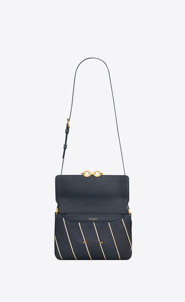 le maillon in striped satin and lambskin marine et argent