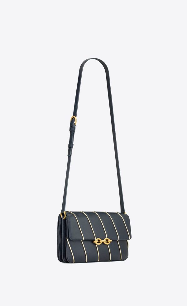le maillon in striped satin and lambskin marine et argent