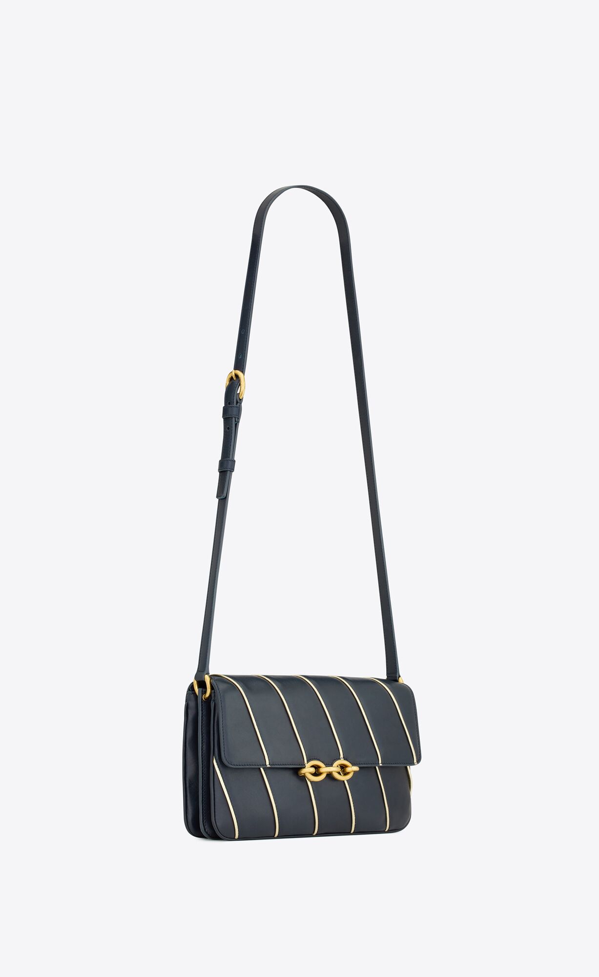 le maillon in striped satin and lambskin marine et argent le maillon in striped satin and lambskin marine et argent